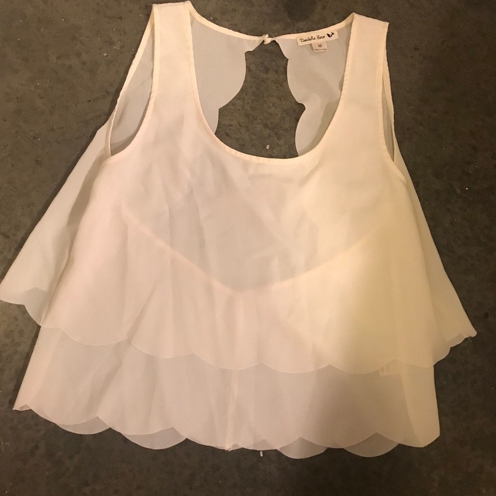 Cream Scalloped Flutter Open Back Tank